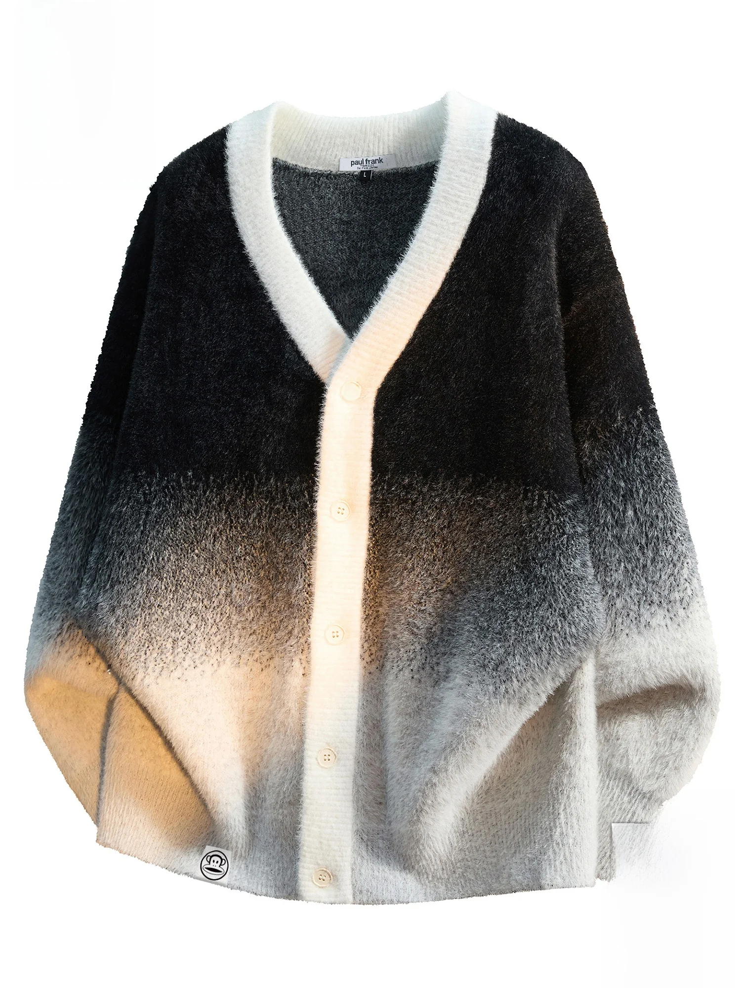 

adient Color Blo Loose Fit V-Ne Cardigan Sweater Men's Winter Warm Casual Faion Long Sve Outerwear