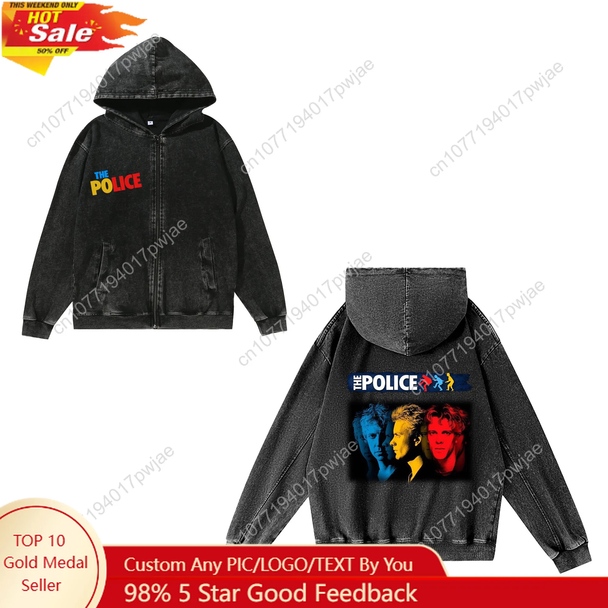 

The Police Rock Band Zipper Sweatshirt Man Woman Vintage Hoodies Sweat Shirt With Pocket Full Zip Customized Jacket Tops