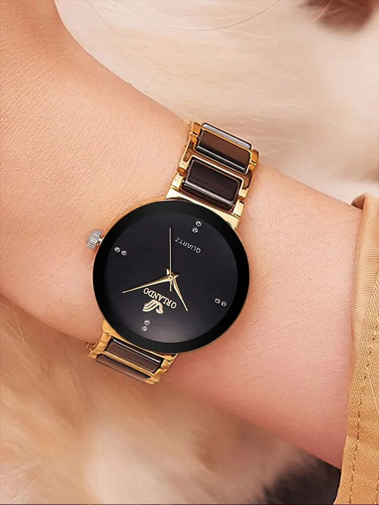 Women\'s Watch Fashion Versatile Room Gold Steel Band Quartz Watch