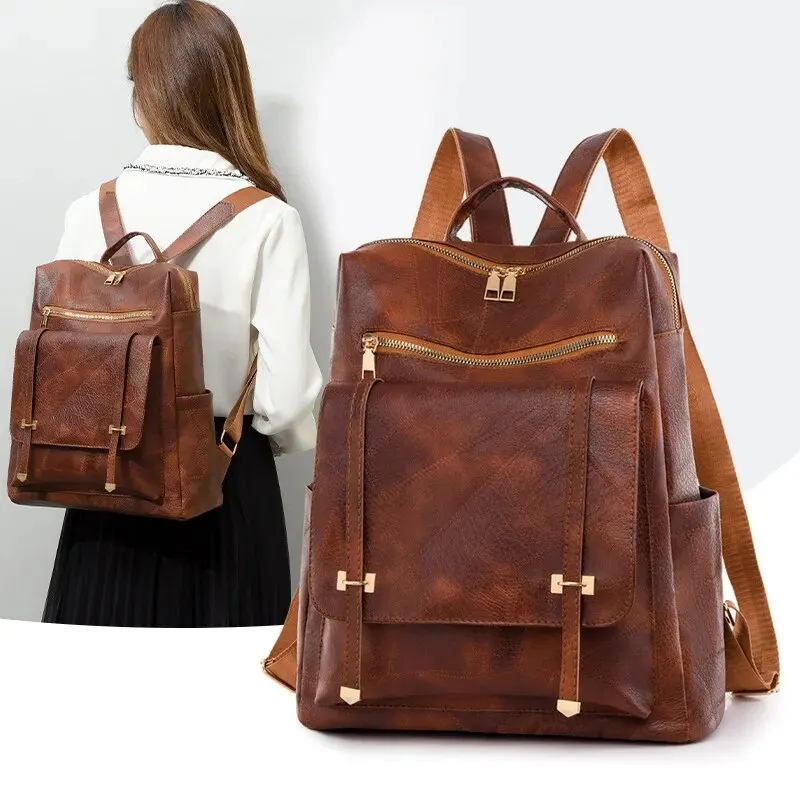 Vintage Women\'s Bag Large Capacity Leather Daily Commute Travel Women\'s Backpack Shopping