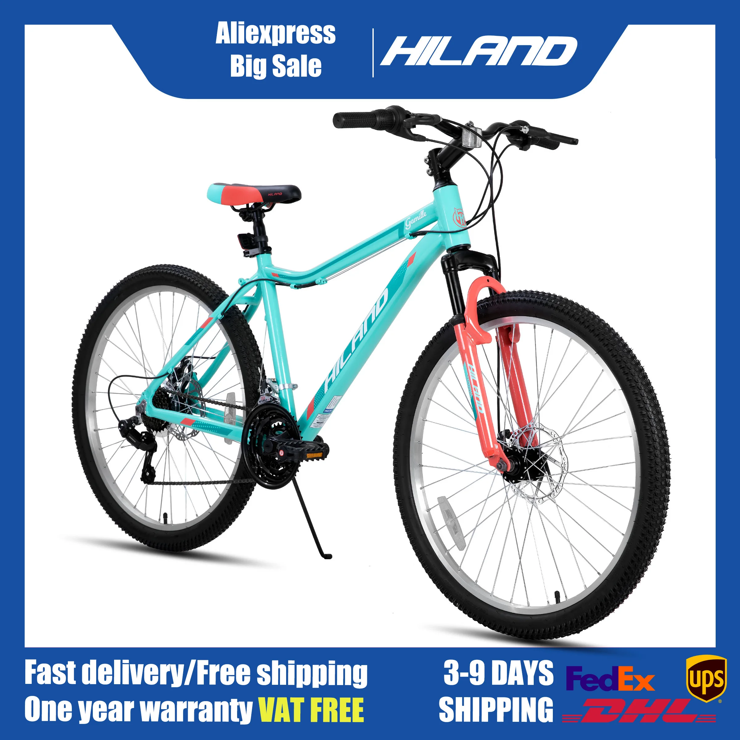 

HILAND 26 Inch Mountain Bike for Women Girl, 21 Speed with Front Suspension Fork, Aluminum Frame MTB, Includes limited warranty
