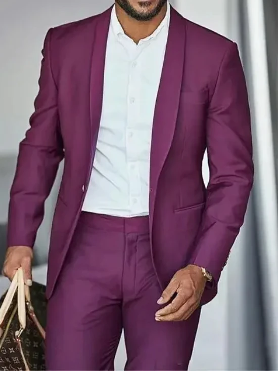 

2024 Fashion Purple Casual Men Suits Slim Fit High Street Jacket Pants For Men High Quality Custom 2 Piece Set Blazer Hombre