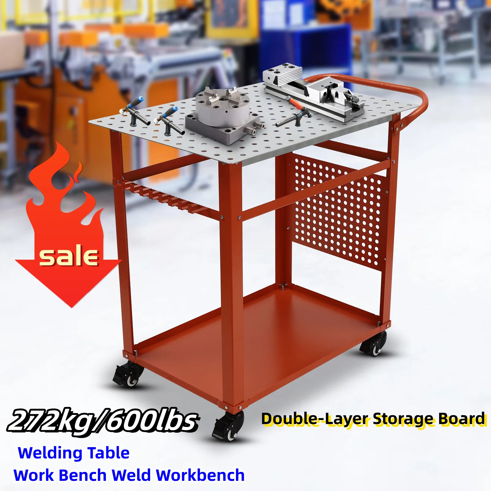 600lbs Load Welding Table Work Bench Weld Workbench on Wheels Double-Layer Storage Board