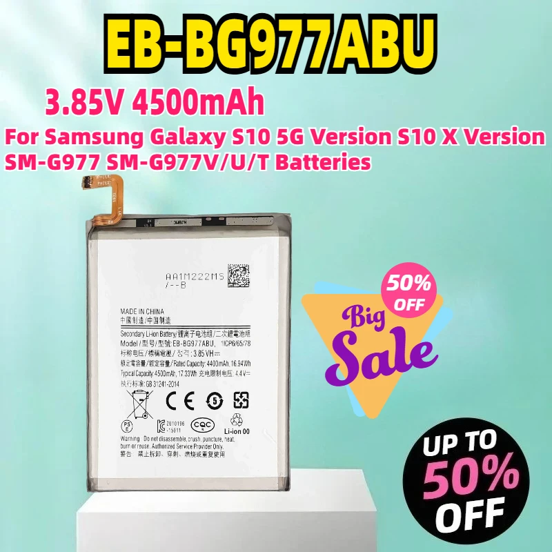 

EB-BG977ABU Аккумулятор 3,85 В 4500 мАч для Samsung Galaxy S10 5G Версия S10 X Версия SM-G977 SM-G977V/U/T Батареи