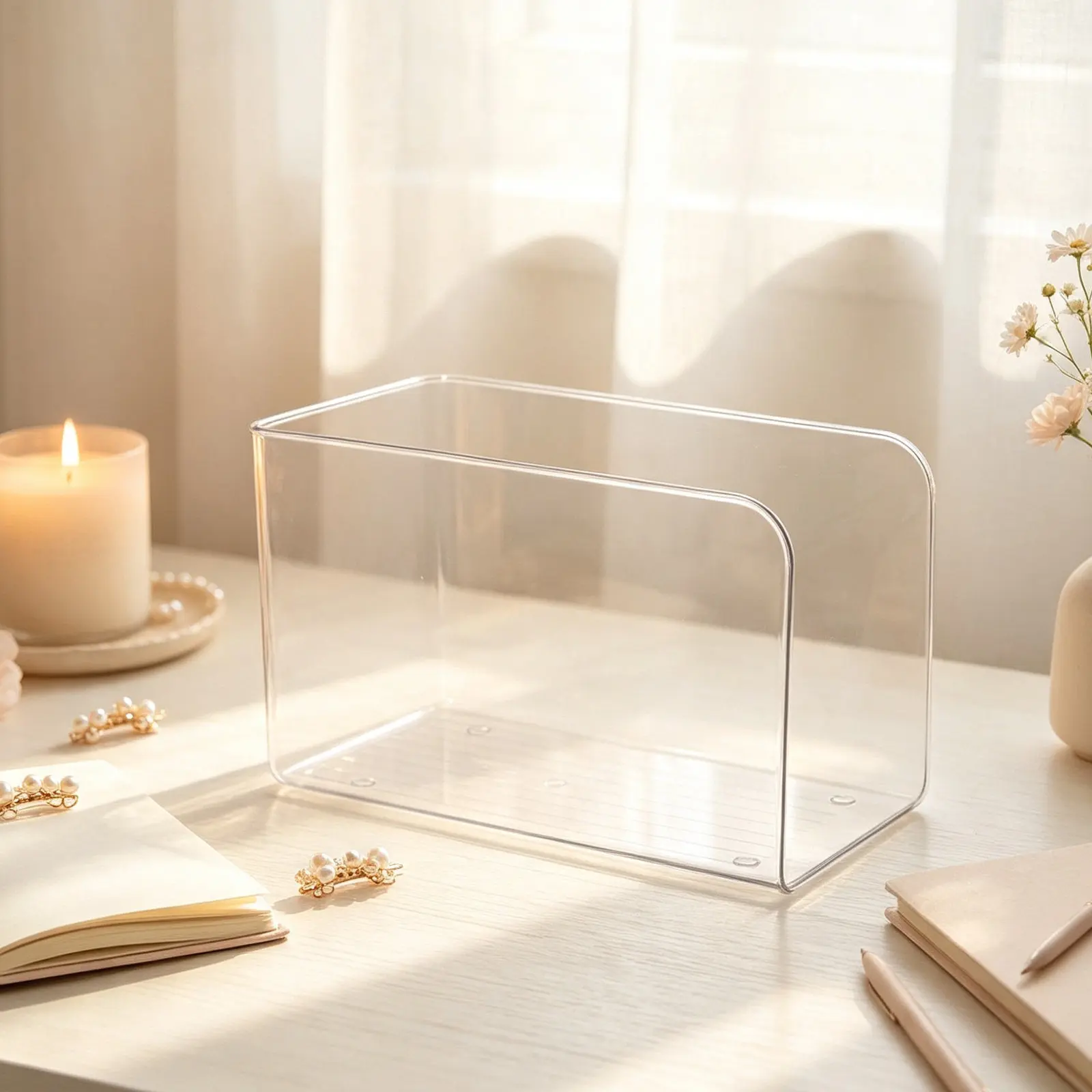 2Pcs Bookend Transparent Acrylic Book Holder Vertical Organizer Rack Desktop File Magazine Sorter Office Shelf Storage