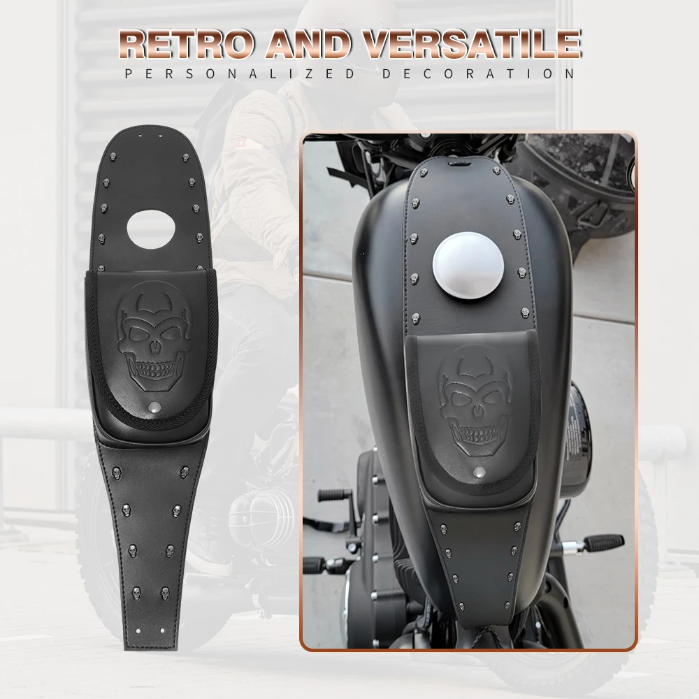 Universal Black PU Leather Motorcycle Fuel Tank Chap Cover Pad Bag, for Harley Sportster Iron 883 1200 XL