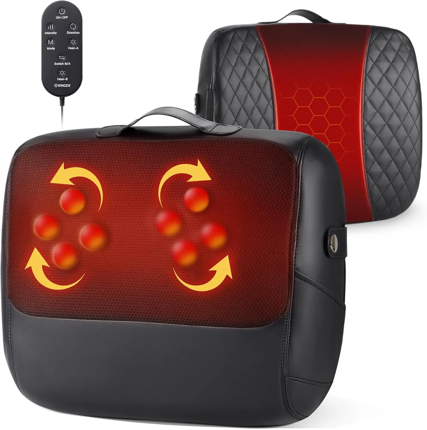 KNQZE 3-in-1 Shiatsu Back Massager with Heat & Lumbar Support, 4D Kneading for Pain Relief Deep Tissue, Dual-Side Extended Heati