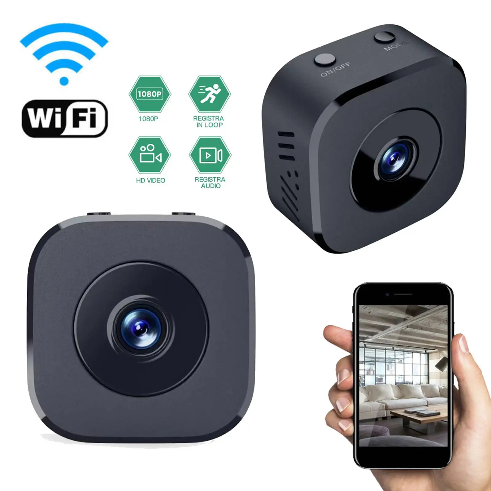 

Smart Wireless Security Camera Rechargeable WiFi Remote Monitoring Recorder Motion Detection Mini HD Camera for Home Office