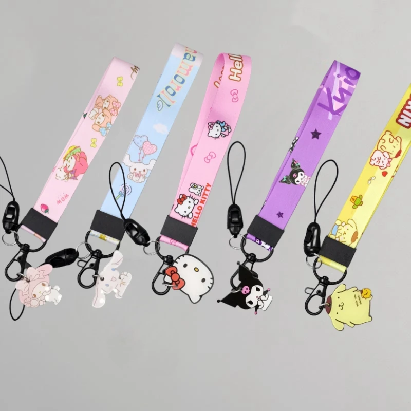 New Hot Sanrio Wrist Band Keychain Kawaii Hello Kitty Cinnamoroll Kuromi 키링 Fashion Cute for Car Women's Bags Keyring Decor Gift