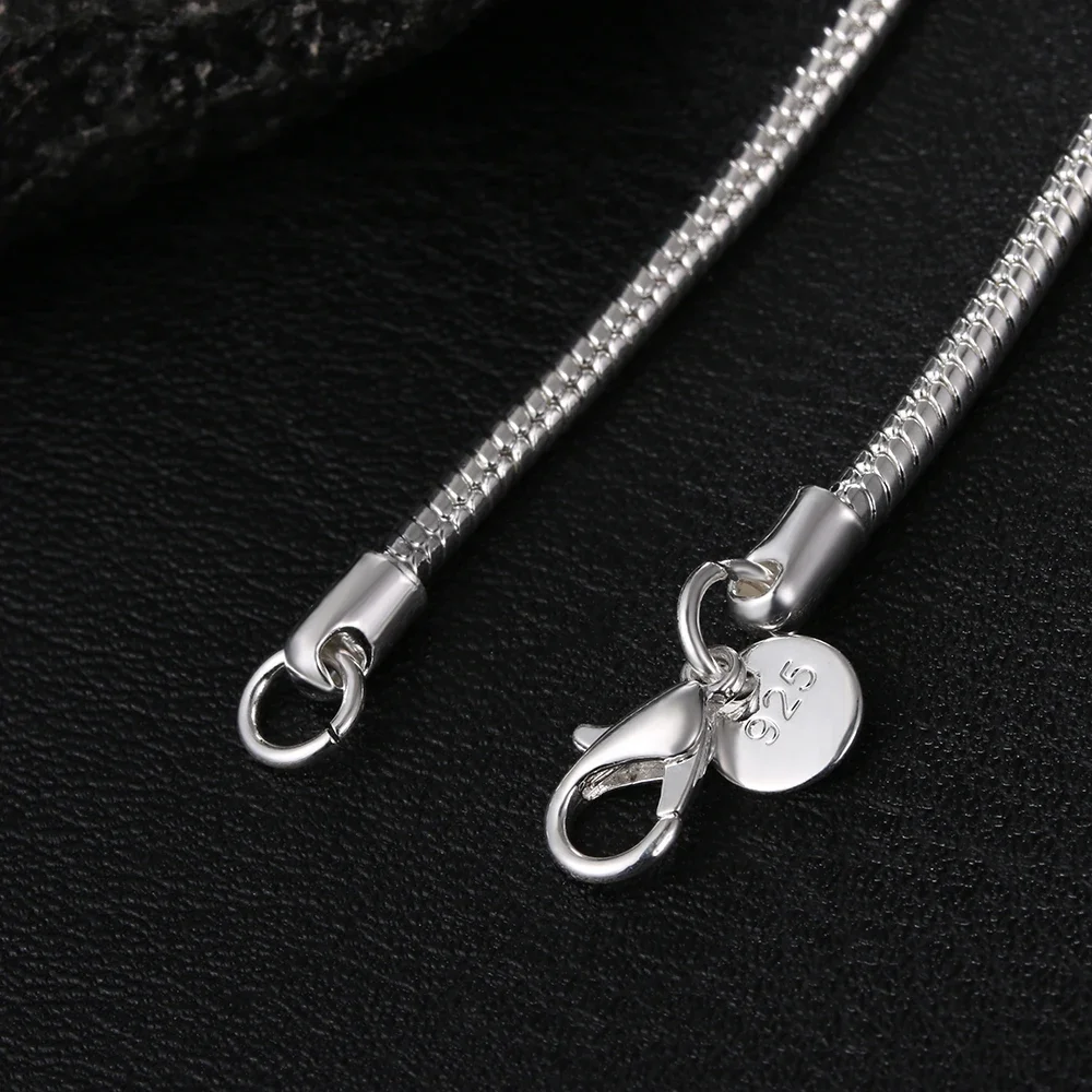 Women's 925 Sterling Silver Solid Snake Chain Necklace, Adjustable Length