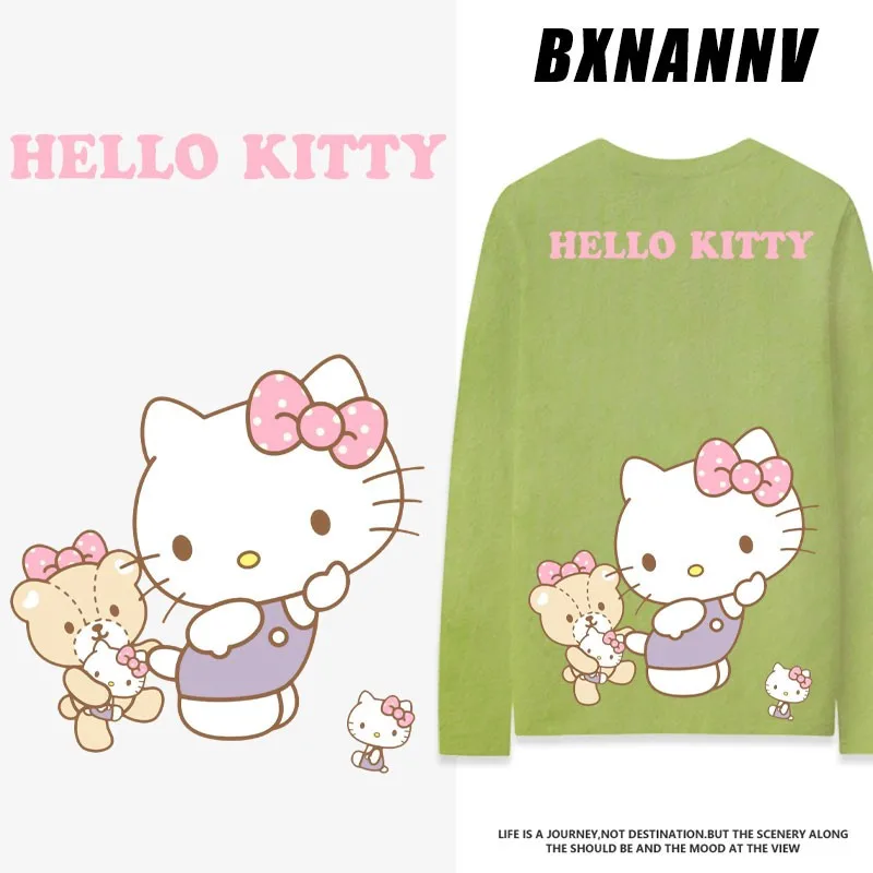 

Hello Kitty Co-branded T-shirt Girls Long Sleeve Hellokitty Kitty Cartoon Print Autumn Cotton Clothes