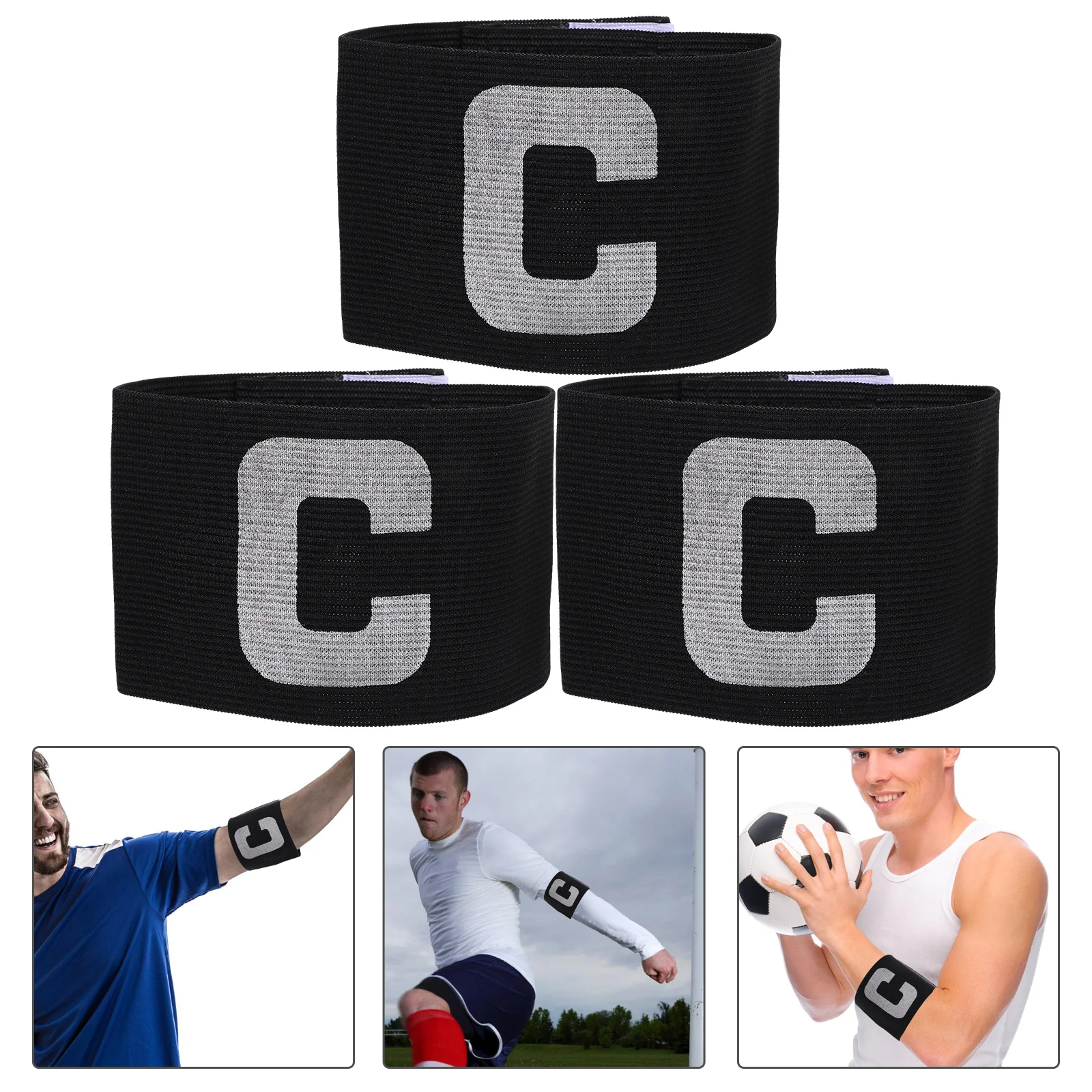 

3 Pcs Footballs Training Supplies Captain C-label Armband Yellow Soccer Bands for Elasticity Professional Black Child