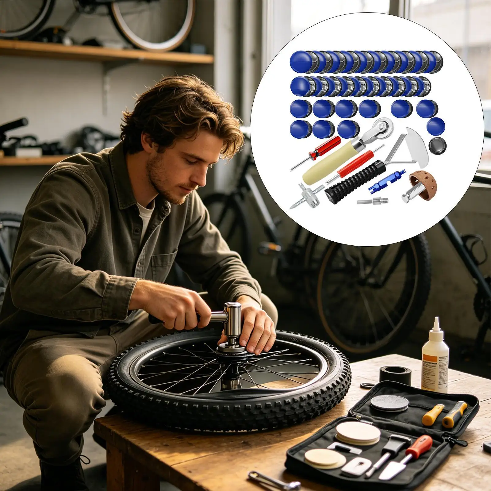 68Pcs/set Tire Repair Kit Heavy Duty Rubber Tire Tube Repair Patch Kit Portable Tire Tube Patch Kit For Buffing And Repairing