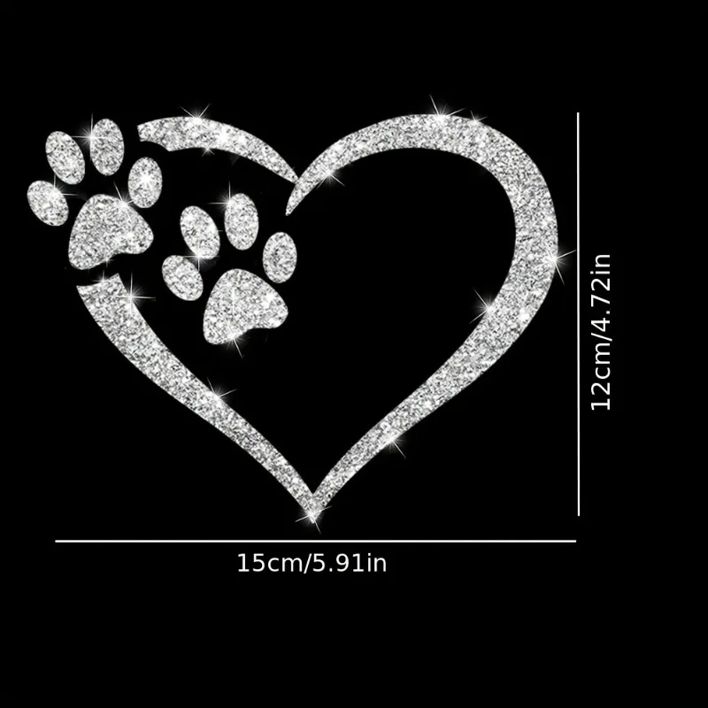 1PC Imitation Diamond Glitter Dog Paw Heart-shaped Sticker Waterproof for Motorcycle Helmet Box Car Triangle Window Vinyl Decal