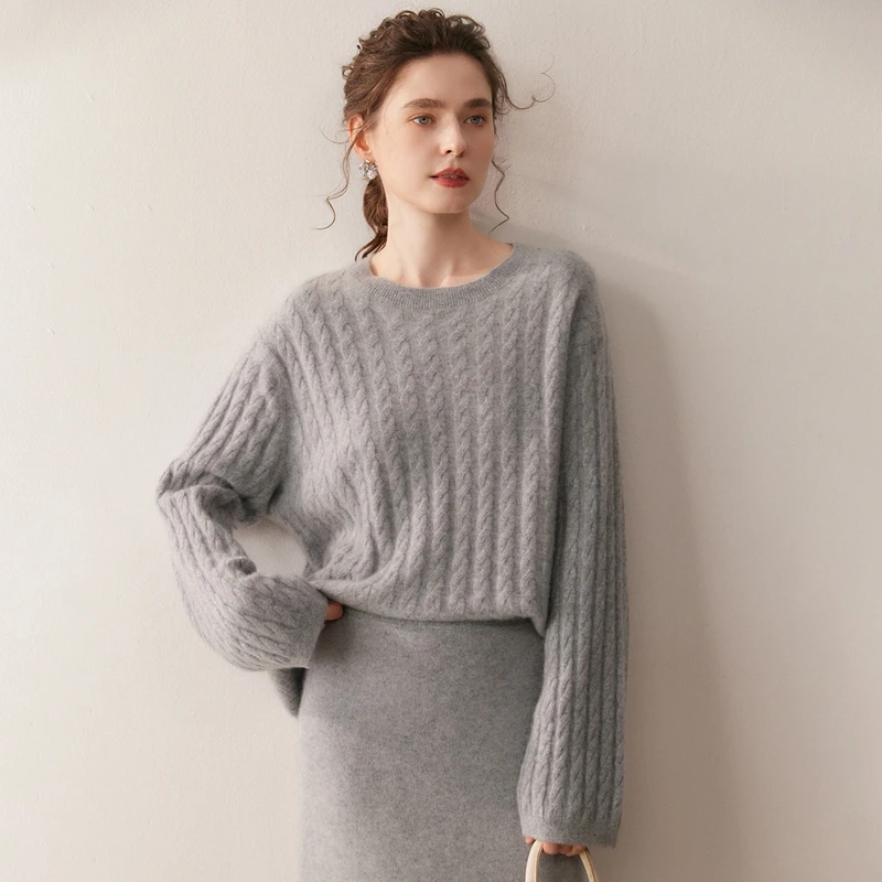 

2025 SoftCash Chic Изысканный пуловер женский 100% кашемир с круглым вырезом свободный свитер осень-зима теплый мягкий трикотаж топ