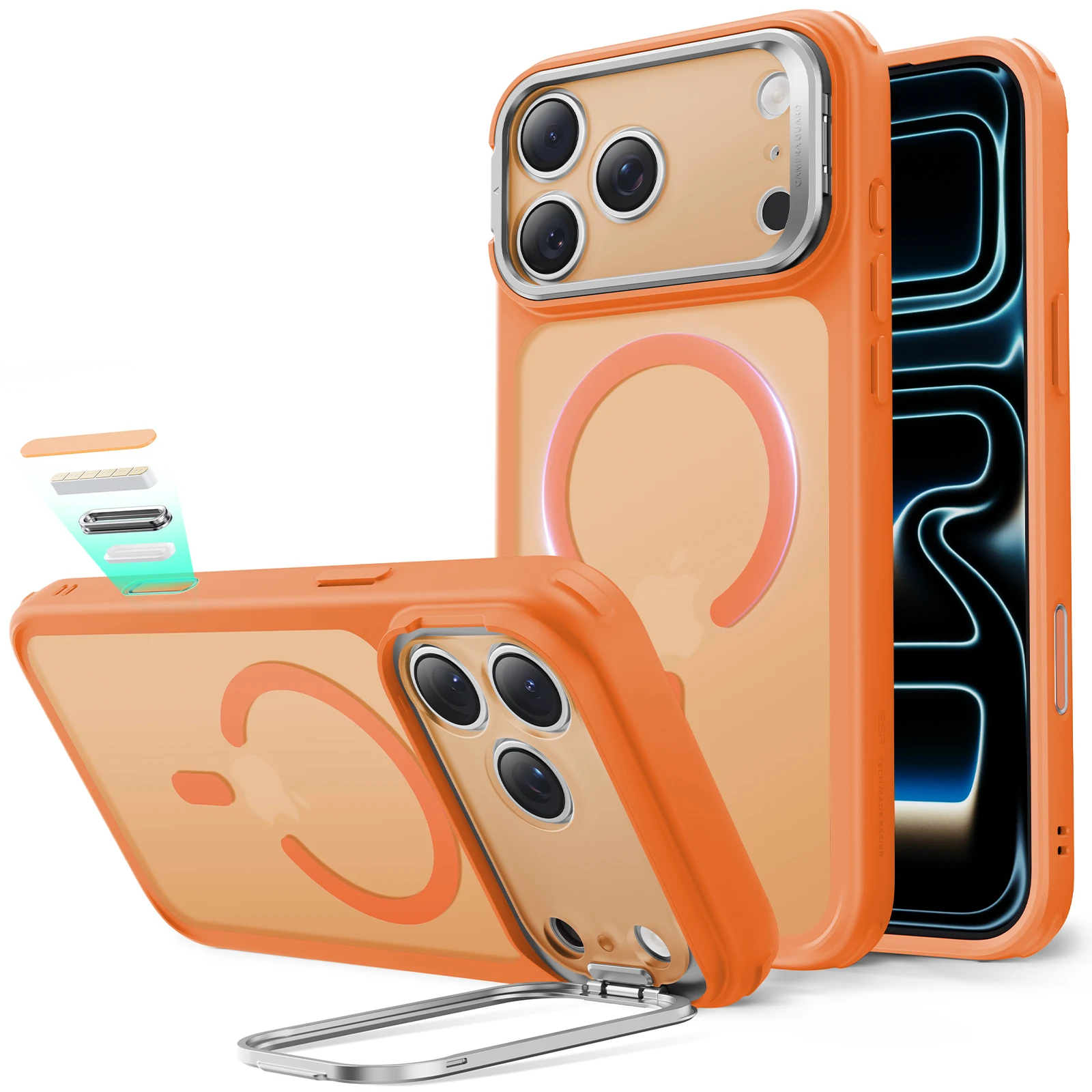 ESR voor iPhone 17/16-serie Magnetische hoes met standaard Militaire drop-camerabediening Beschermhoes voor iPhone Air