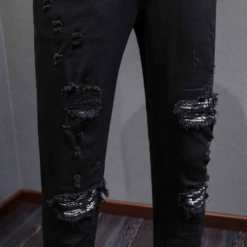 Y2k Moda Nuovi Jeans da Uomo Patchwork Lavato Nostalgico Stretch Dimagrante Retro Azzurro Jeans High Street Hip Hop Marca Sp