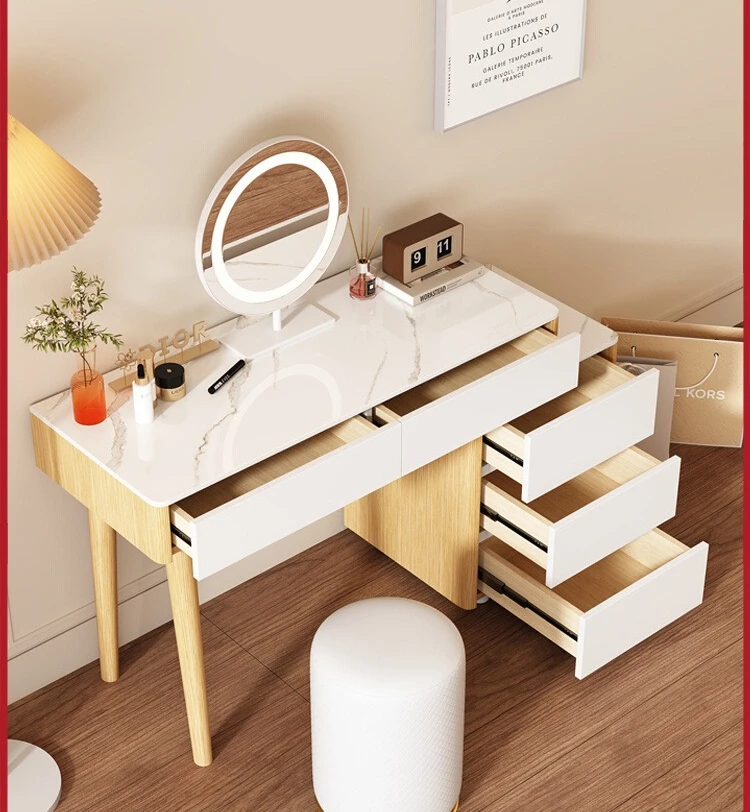 

Dresser storage cabinet integrated bedroom simple modern solid wood rock slab small apartment light luxury makeup table