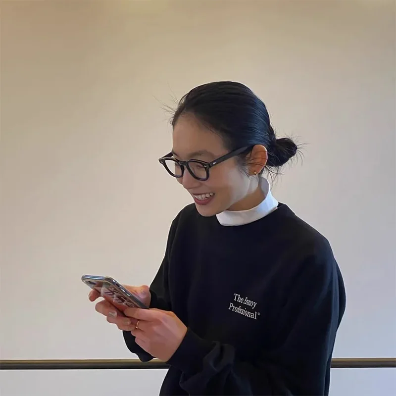 The Ennoy Professional Letter Embroidery Casual Round Neck Pullover Sweatshirt Japanese Men Women excellent Cotton Simple Hoodie