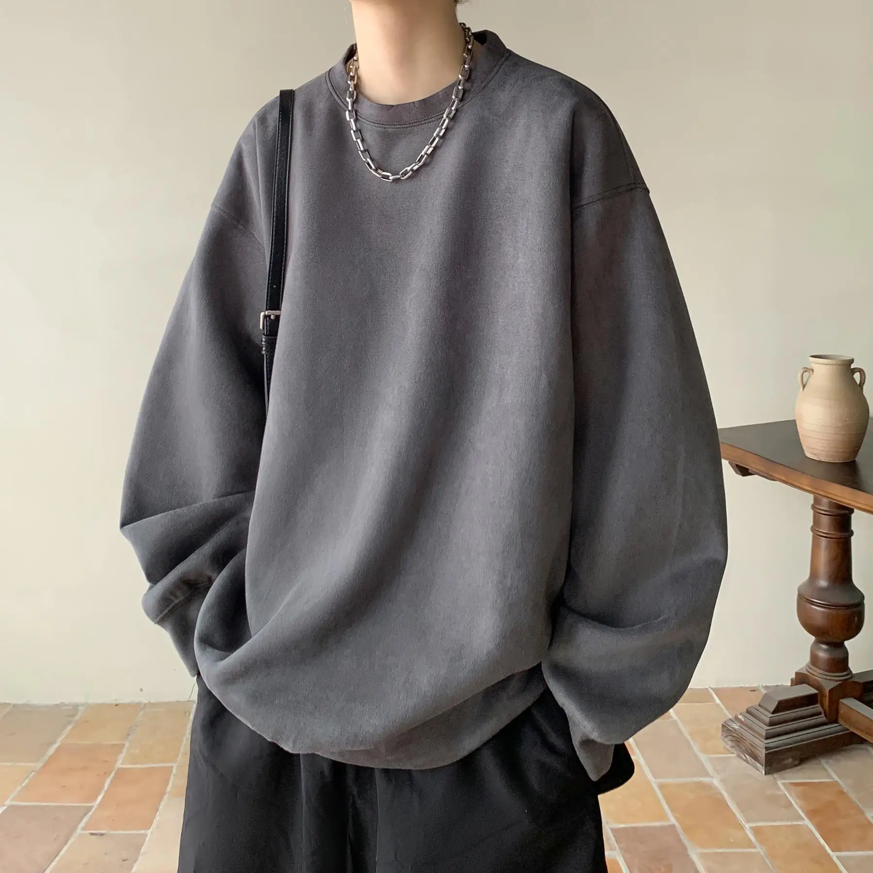 Privathinker Spring Autumn Men Sweatshirts Quality Suede Korean Style Man Oversize Hoodies O-neck Fashion Male Pullovers