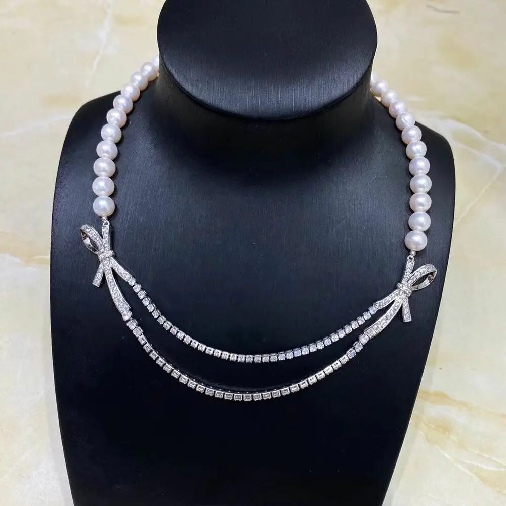 gorgeous 9-10mm south sea round white pearl necklace  jewelry  chain  silver necklace