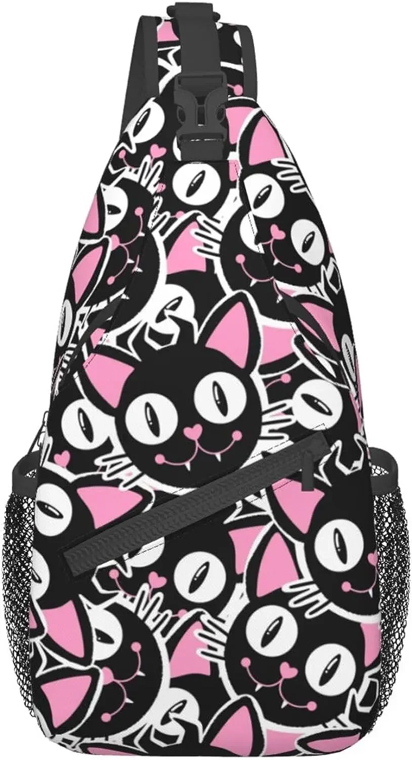 

Cute Black Cat Bat Halloween Sling Bag Halloween Crossbody Shoulder Bags Backpack Trendy Daypacks Chest Bag Unisex Casual