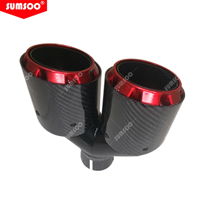 1 Stuks Ytype Dubbele Uitgang Uitlaatpijp Koolstofvezel Mondstuk Voor Uitlaatdemper Tuning Auto Universeel Voor Auto Uitlaatpunt Roestvrij Rood