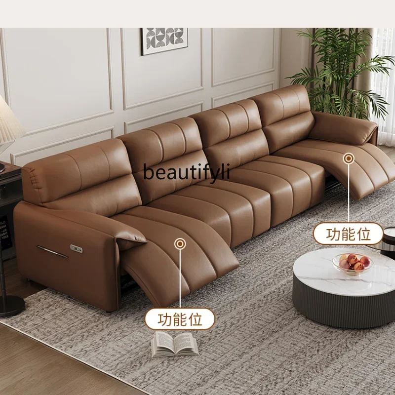 Electric Multi-Functional Space Capsule Leather Sofa High Backrest Italian Minimalist Straight Top Layer Cowhide