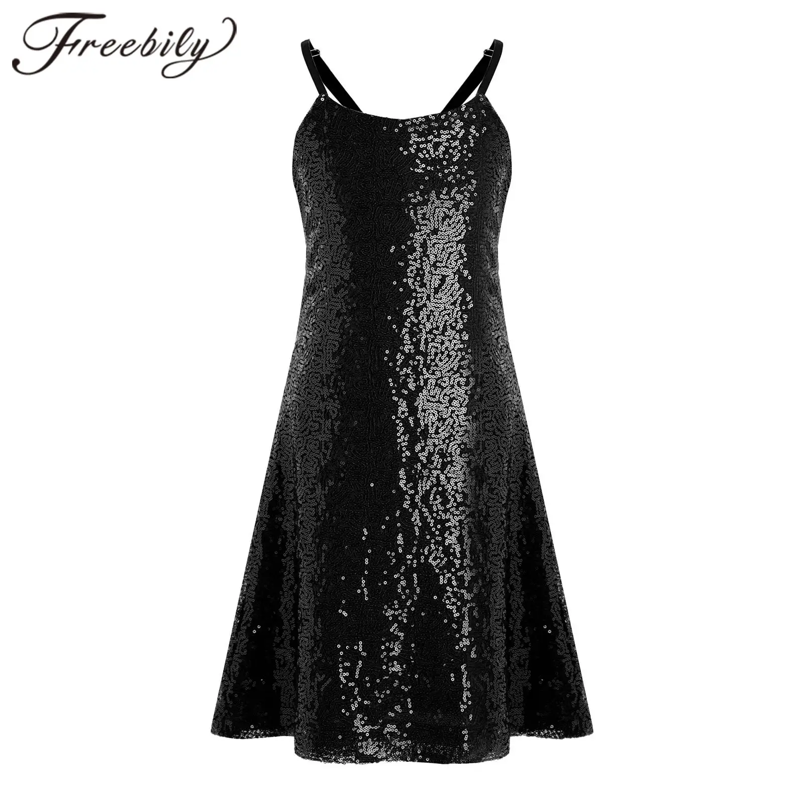 

Theme Party Dances Festivals Prom Gown Kids Girls Shiny Sequin Party Dress Children Spaghetti-strap Dress for Birthday Dance