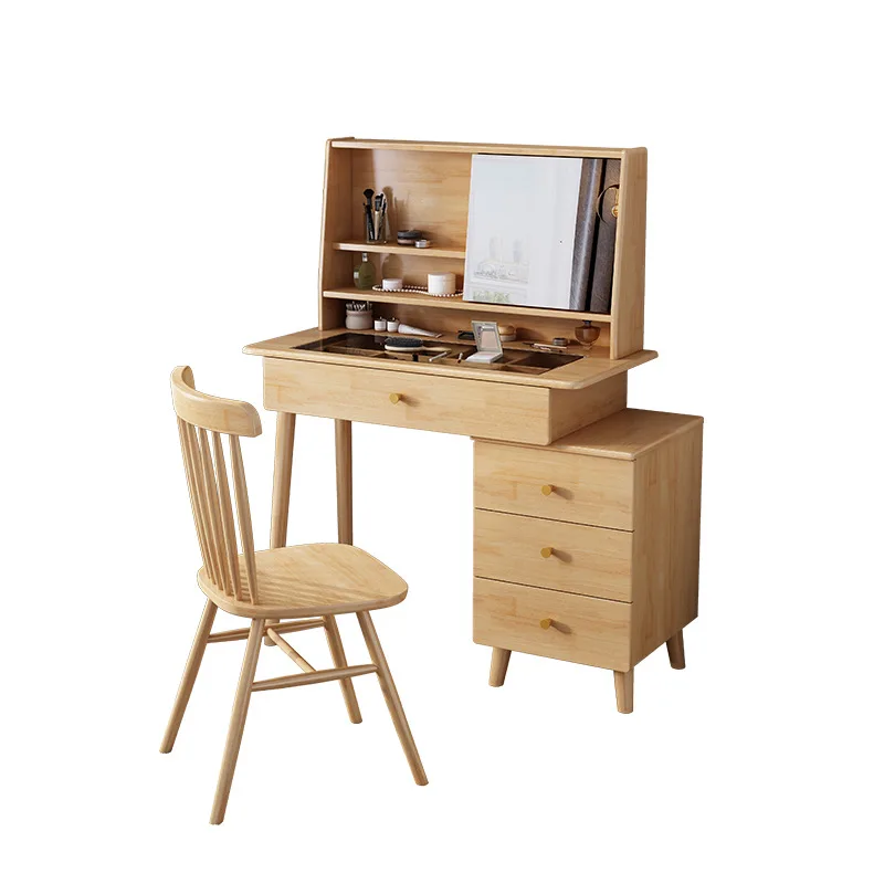 

Solid wood dresser, flip mirror can be hidden, modern and simple, makeup table storage cabinet integrated