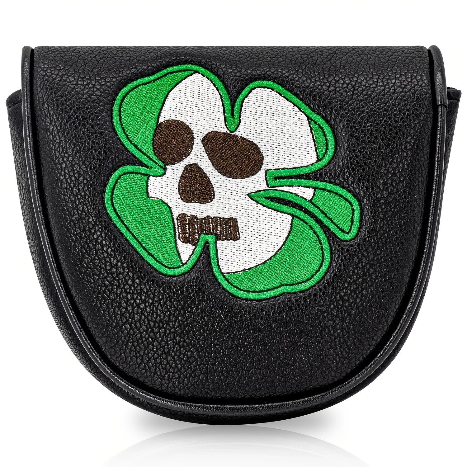 1PC Skull Pattern Golf Semi-Circular Mallet Putter Head Cover, Exquisite Embroidery Soft Wear Resistant PU Material