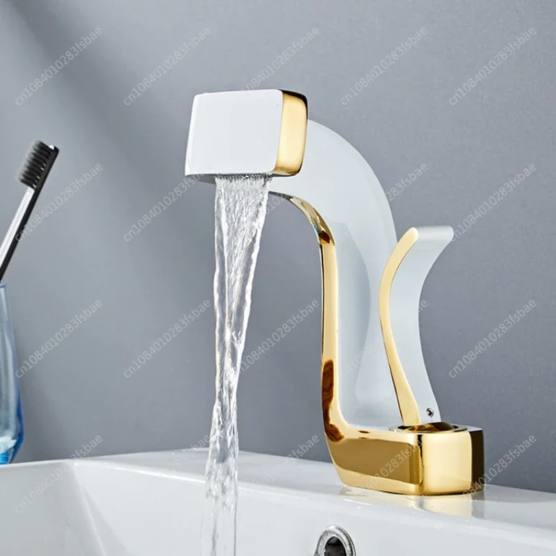 Waterfall Type All-copper Washbasin Faucet Hot and Cold Toilet Light Luxury Creative Bathroom Cabinet Washbasin Washbasin Faucet