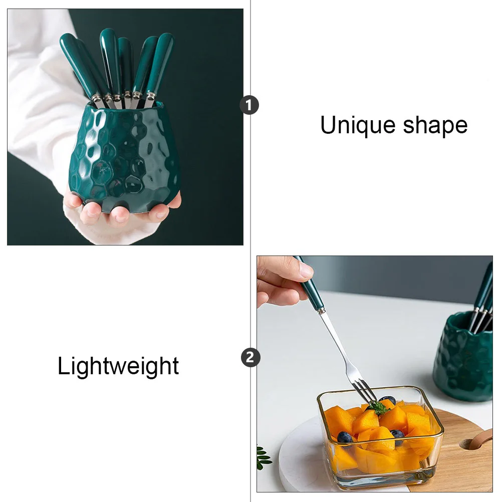 

1Set Ceramic Fruit Forks Odorless Creative Shape Long Handle Kitchenware Storage Jar for Cake Dessert Spoon Storage Jar