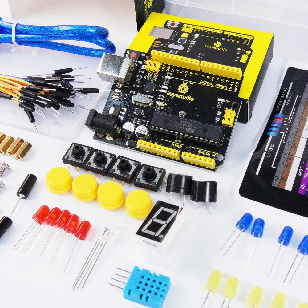 Keyestudio DIY Electronics Basic Starter Kit Breadboard Kit,Jumper wires,Resistors,Buzzer for Arduino UNO R3  W/GIFT box