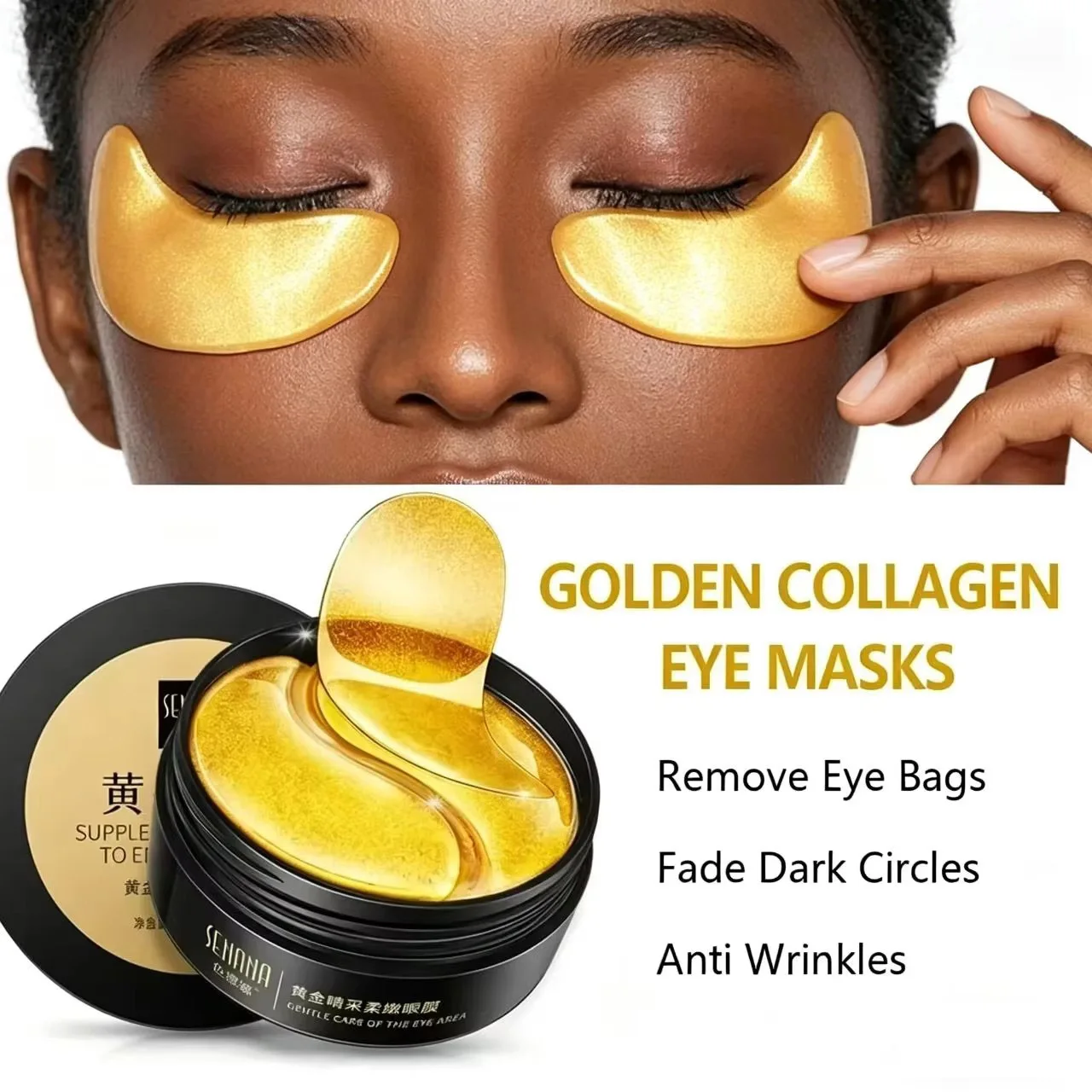 60pcs Golden Moisturizing Eye Mask Relieve Eye Dark Circle Fatigue Nourish Under Eye Area Collagen Crystal Korean Skin Care