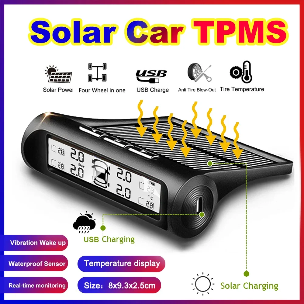 4 Sensors Car TPMS Tire Pressure Monitoring System Solar Powered  Auto Security Alarm Tester 4x4 Automobile Accessories