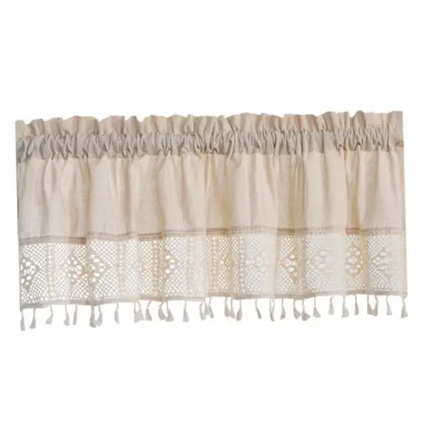 Linen Farmhouse Window Curtain Short Rustic Valance Rod Pocket Embroidered Curtains for Kitchen Bathroom Bedroom Decor