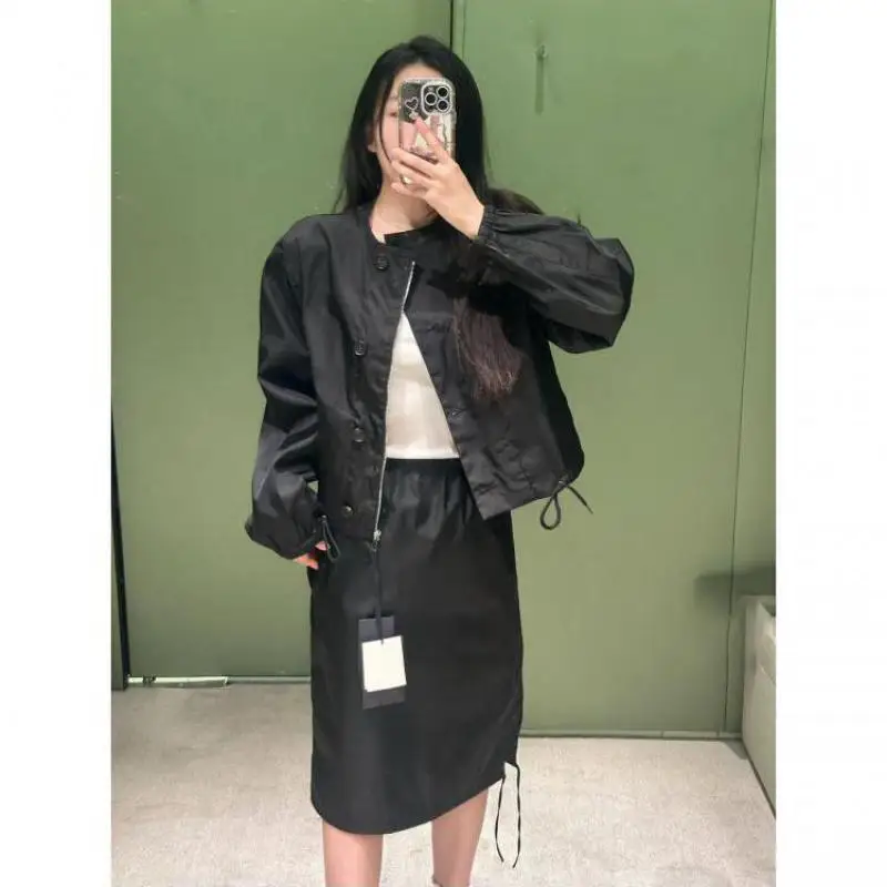 2026 Early Autumn Black Classic Drawstring College Style Age-reducing Slim Jacket Button Long Sleeve Cardigan Jacket For Women