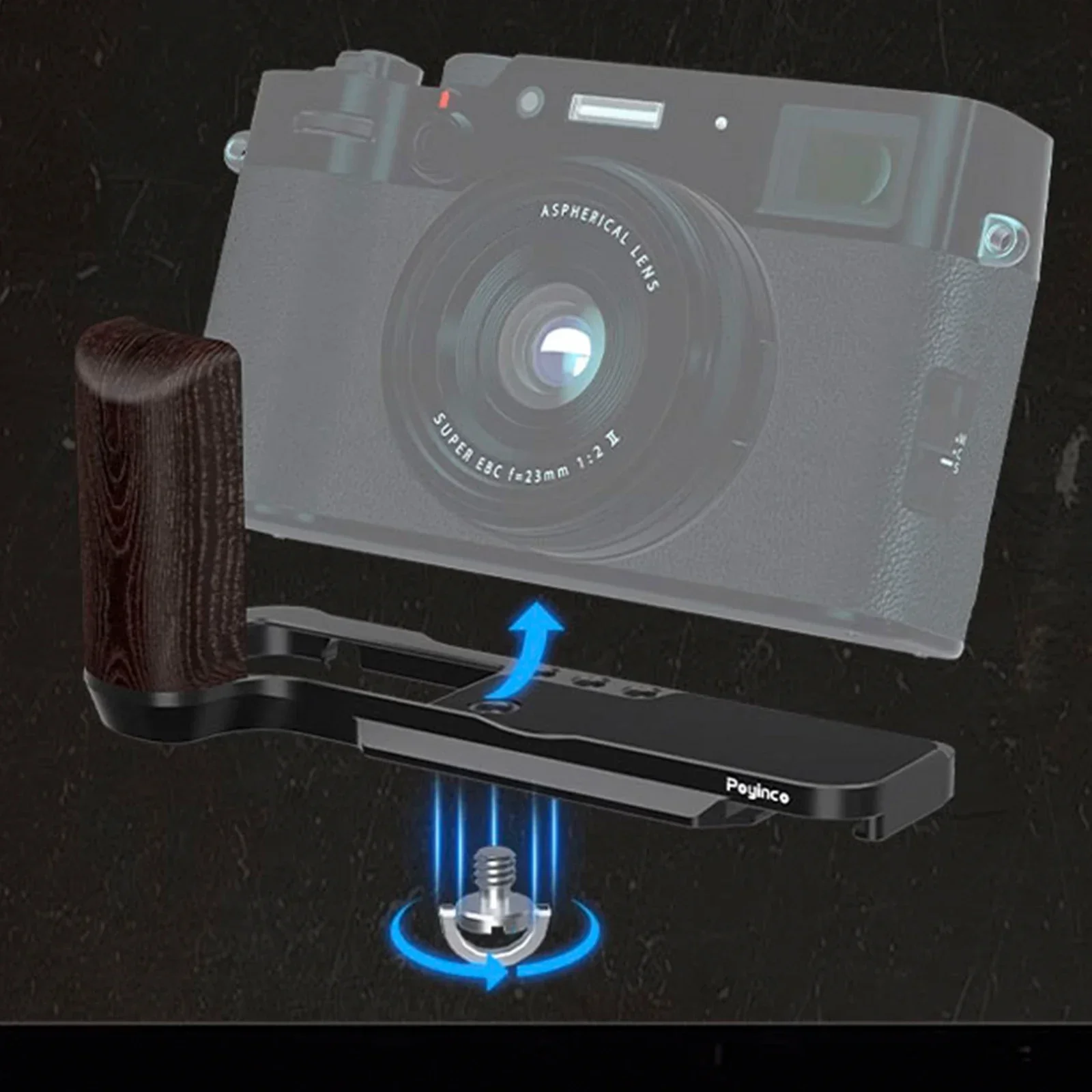 High-end Camera L-shaped handle for Fuji X100VI made of solid wood + aluminium alloy Photography Tools Silver/Black JN-115