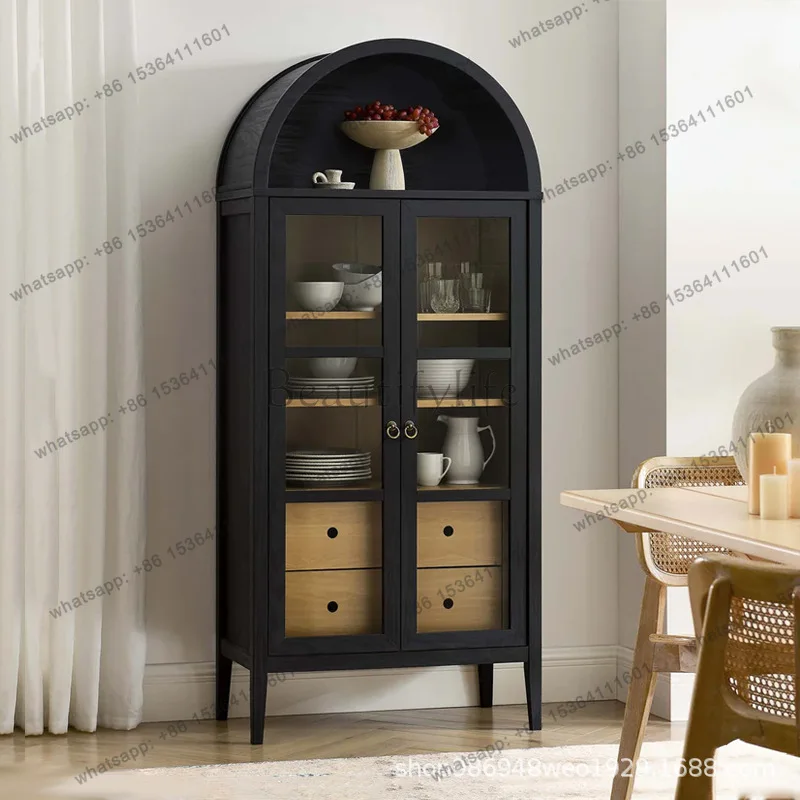 Zj. American light luxury solid wood bookcase retro living room glass display case