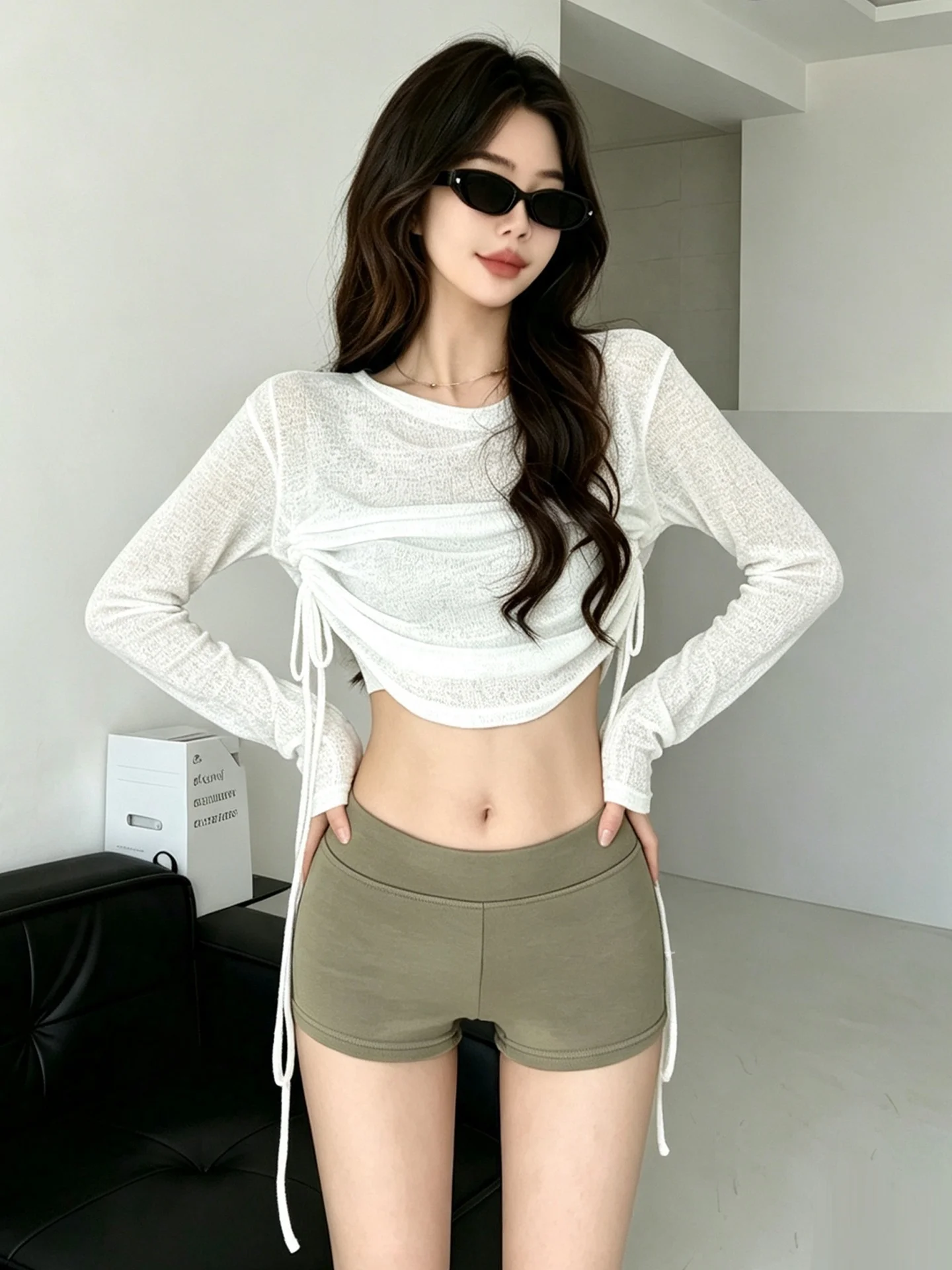 Caramel Girl American Loose Low Waist Straight Leg Short Pants Women Summer Casual Slimming Outerwear Holiday Base Layer Pants