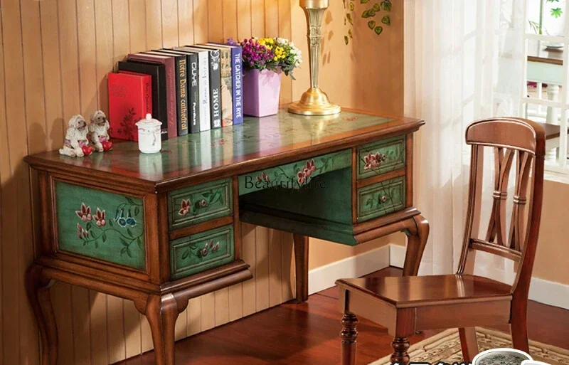 

1PJ12PJ12Living room desk solid wood integrated office computer retro painted long table