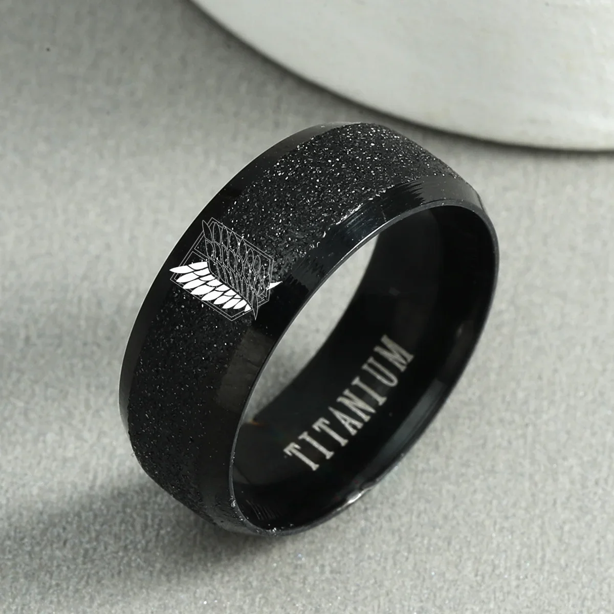 8mm Attack on Titan Black sliver Stainless Steel Ring Wings Of Liberty Flag Finger Rings For Men Women Jewelry Anime Fans