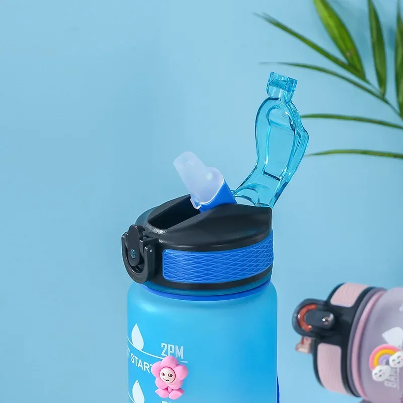 1 Liter Water Bottle with Straw Plastic Frosted Cup with Time Marker for Girls Kawaii Portable Travel Outdoor Sport Fitness Cups