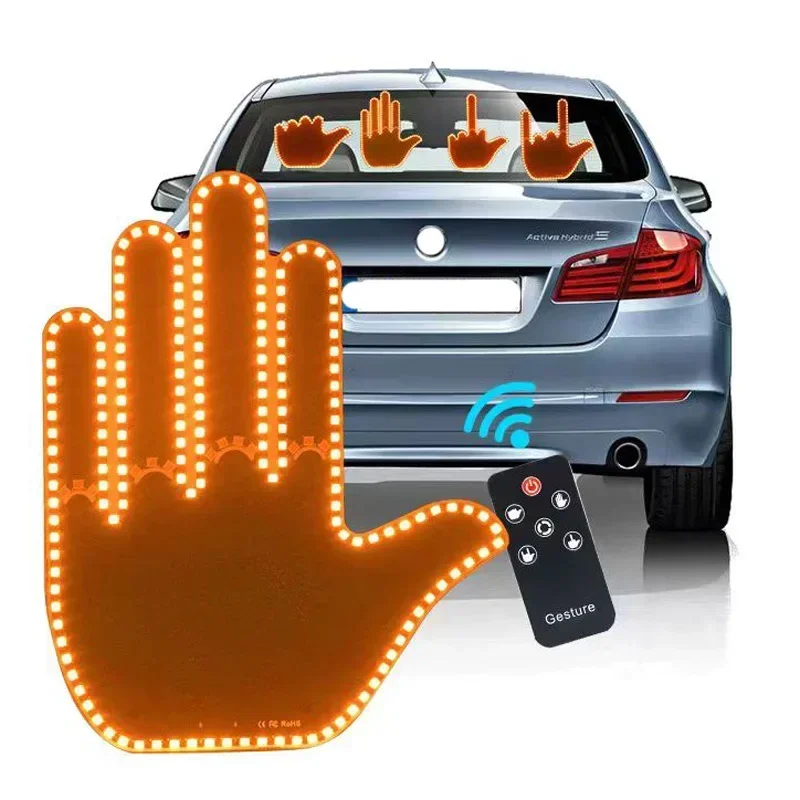 NEW Car Finger Expression Light Remote Control Led Lighting Gesture Light Road Rage Middle Finger Gesture Palm Light Accessories