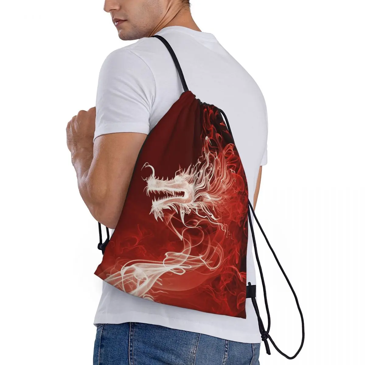 

Red Fire Dragon Backpacks Multi-function Drawstring Bags Sundries Bag Book Bags for Man Woman Students