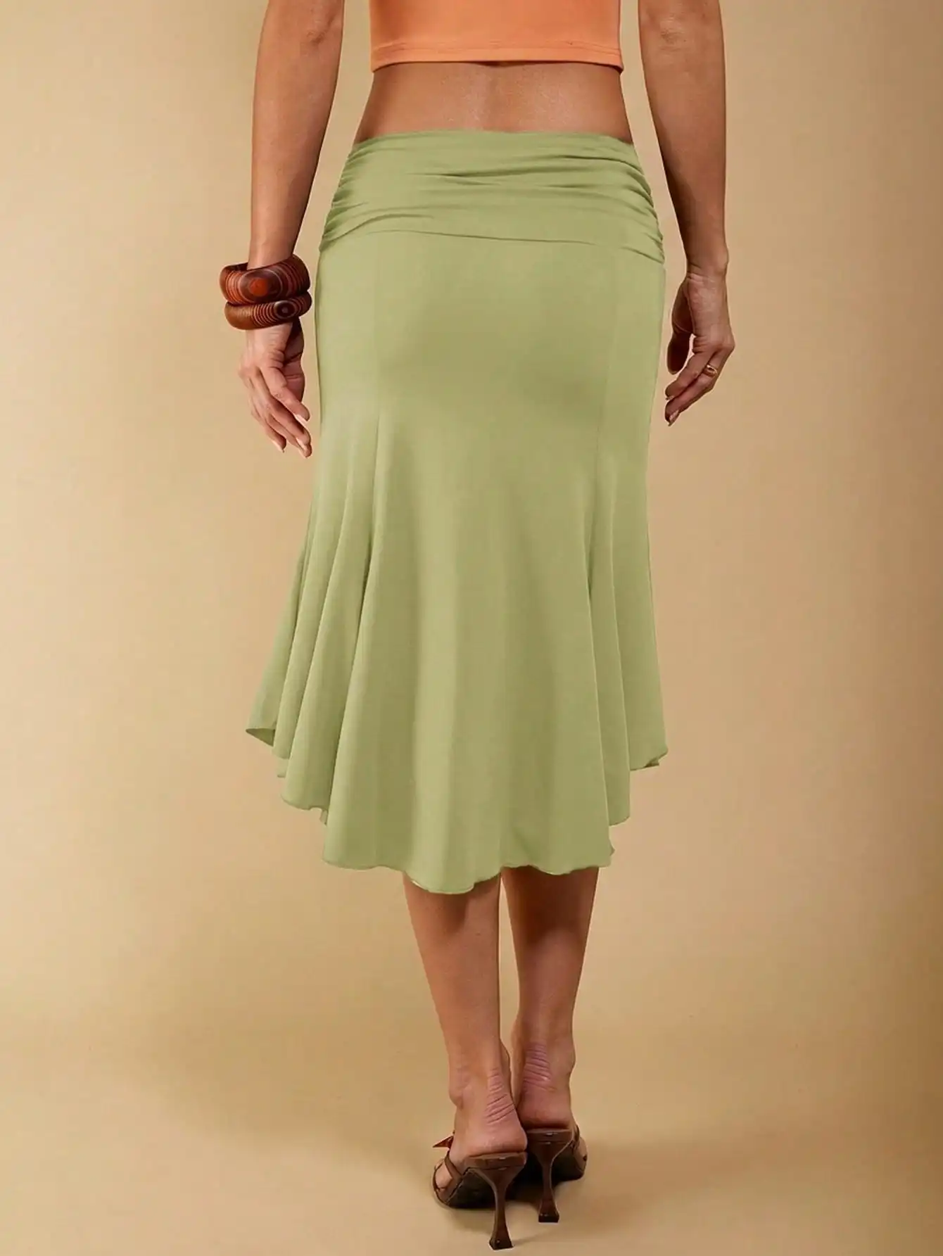 COSMINA Women's Elegant Casual Tropical Asymmetrical Ruched Skirt, Suitable For Autumn , Mermaid Women, Trumpet Fishtail Vacation Sage Green