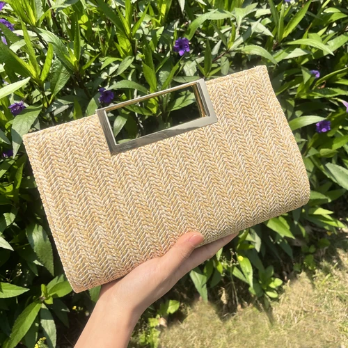 Imagen 1 del producto Monederos y bolso de mujer, bolso de paja, bolso de mano con cadena de Metal, bolsos de diseñador para mujer