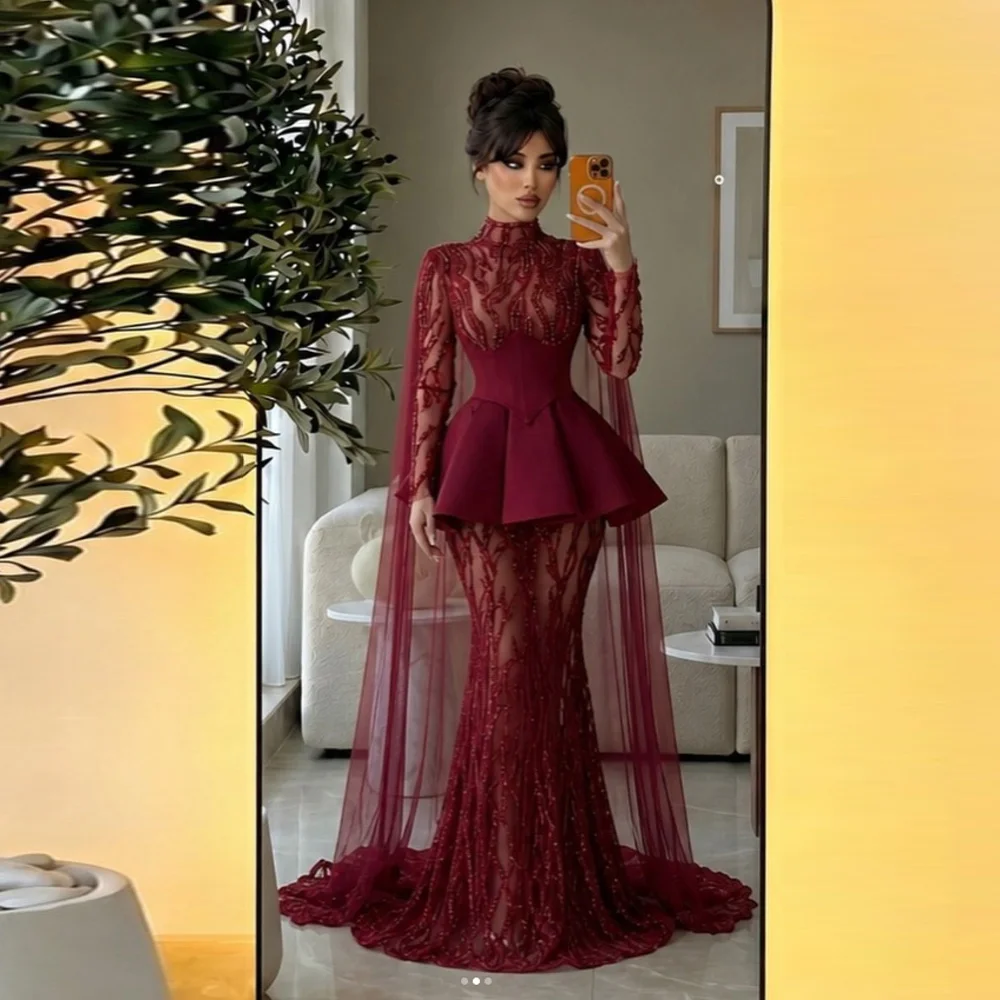 Gorgeous Long Sparkling Prom Dresses Long Sleeve Trailing Floor Length Customized Evening Gowns dress Customized