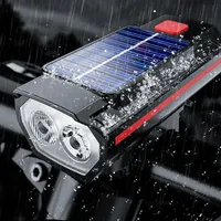 TYPE-C Rechargeable Solar Bicycle Light with Horn 120dB MTB Road Bike Front Lamp Flashlight Bicycle Light 1200 mah